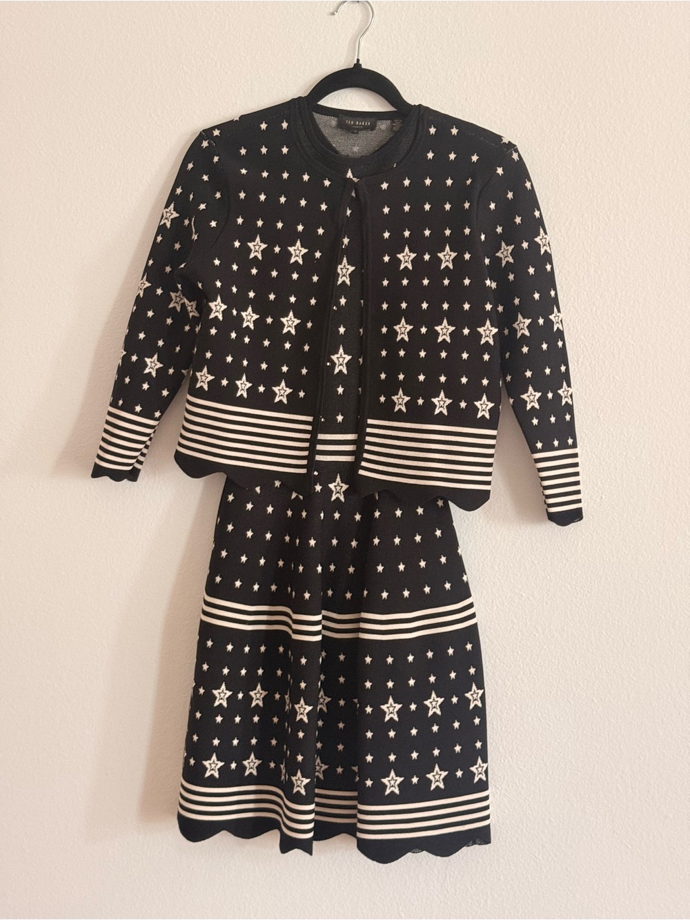 Ted Baker London Black and White Star Knit Jacket & Skirt Set